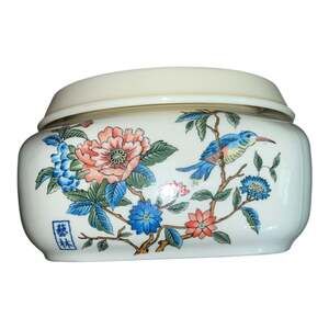 Yelim Vintage Korean Porcelain Kimchi Jar with Lid Floral and Bird Design